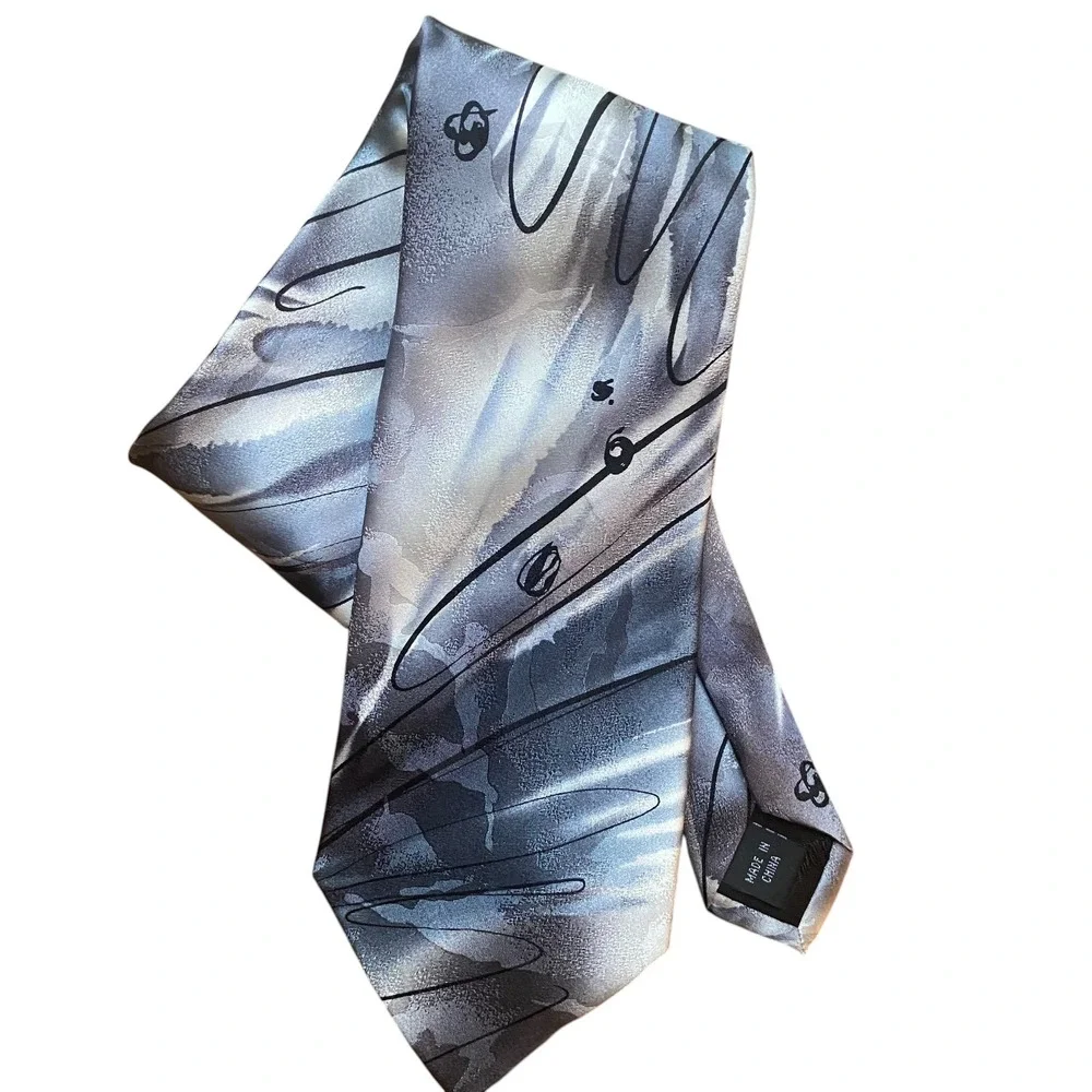 J. Garcia Birdland Collection Fifty-Five Silver Grey Abstract Silk Men's Tie